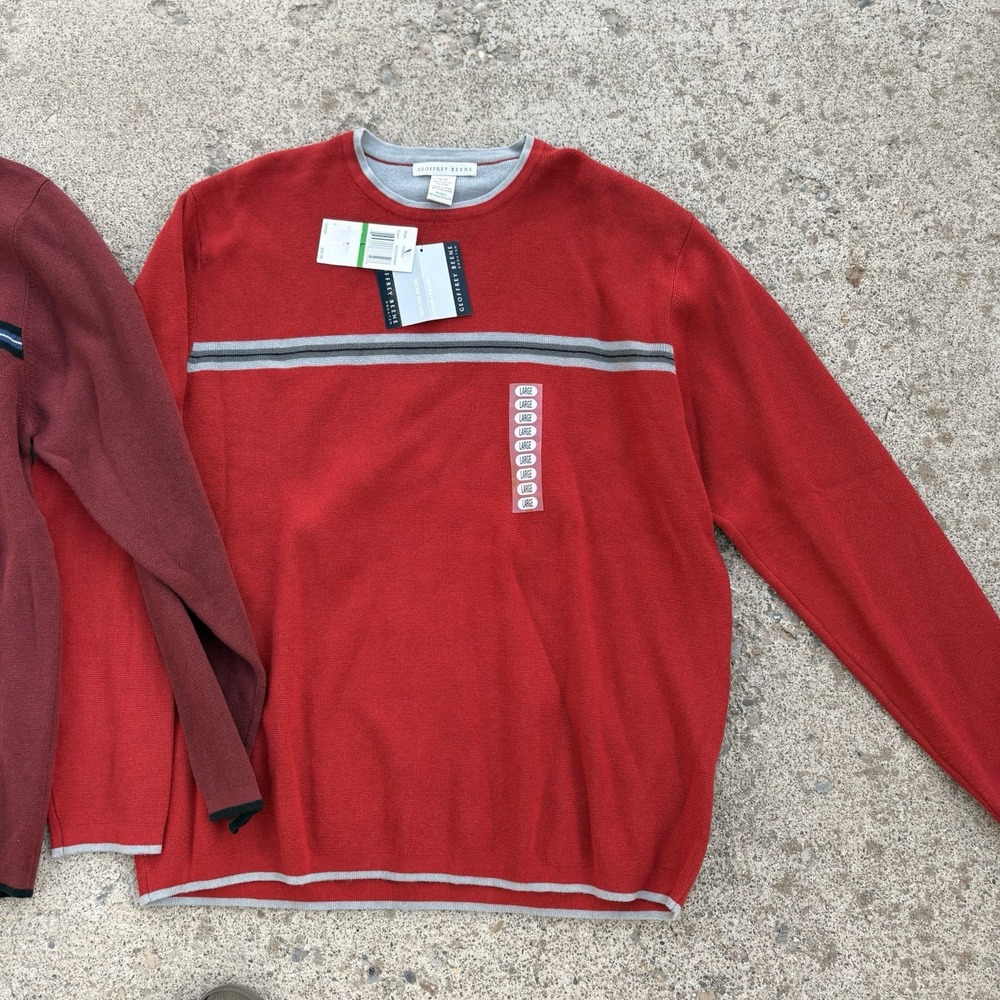 Geoffrey Beene Men Long Sleeve Pullover Sweater x2 Shirt Color Red Mulberry NWT - Picture 3 of 8